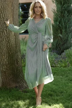 Hot Baltic Born Devlyn Pleated Dress | Blue Sage Shimmer BlueSageShimmer
