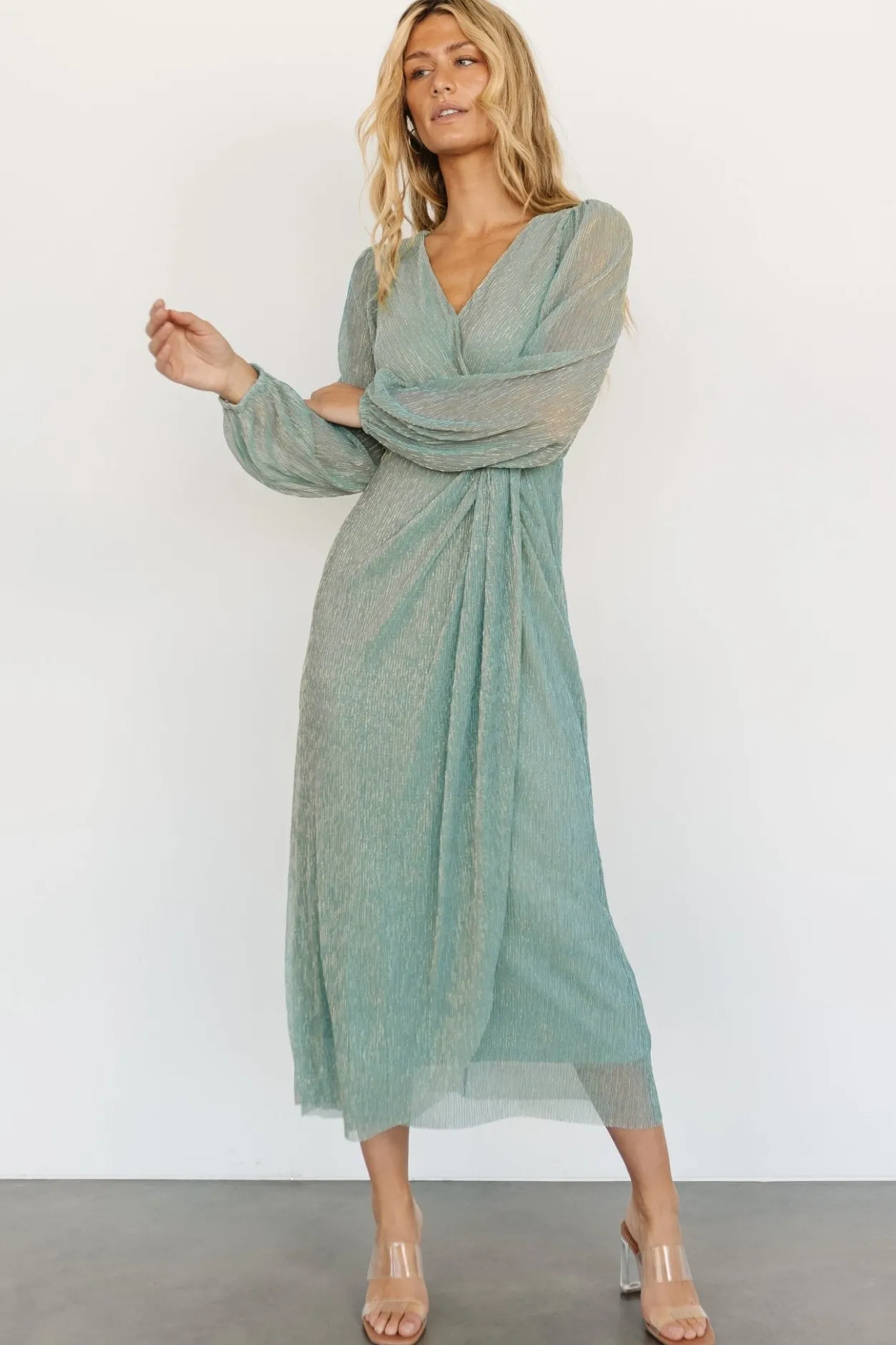Hot Baltic Born Devlyn Pleated Dress | Blue Sage Shimmer BlueSageShimmer