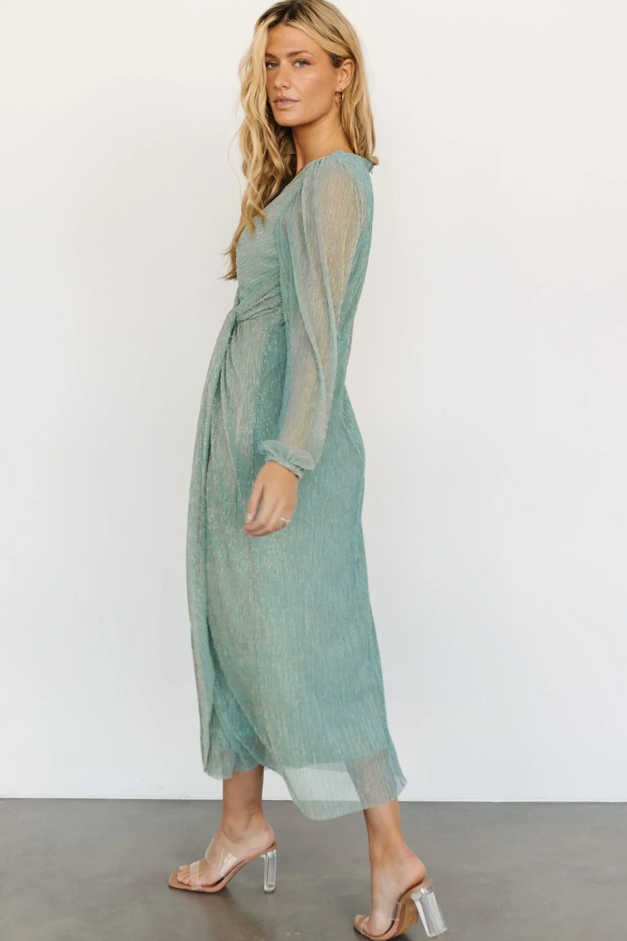 Hot Baltic Born Devlyn Pleated Dress | Blue Sage Shimmer BlueSageShimmer