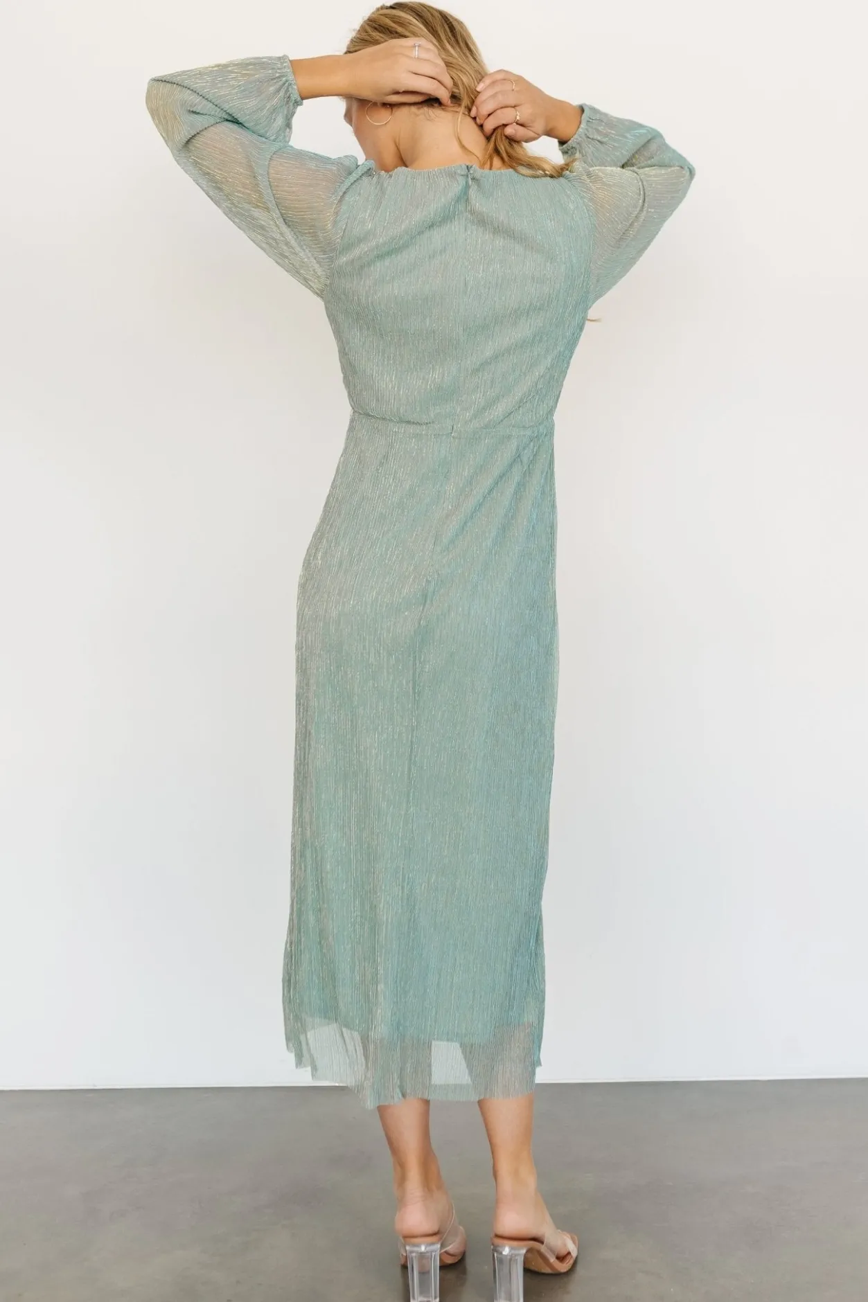 Hot Baltic Born Devlyn Pleated Dress | Blue Sage Shimmer BlueSageShimmer