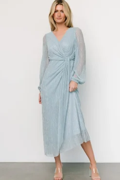 Discount Baltic Born Devlyn Pleated Dress | Dusty Blue Shimmer DustyBlueShimmer