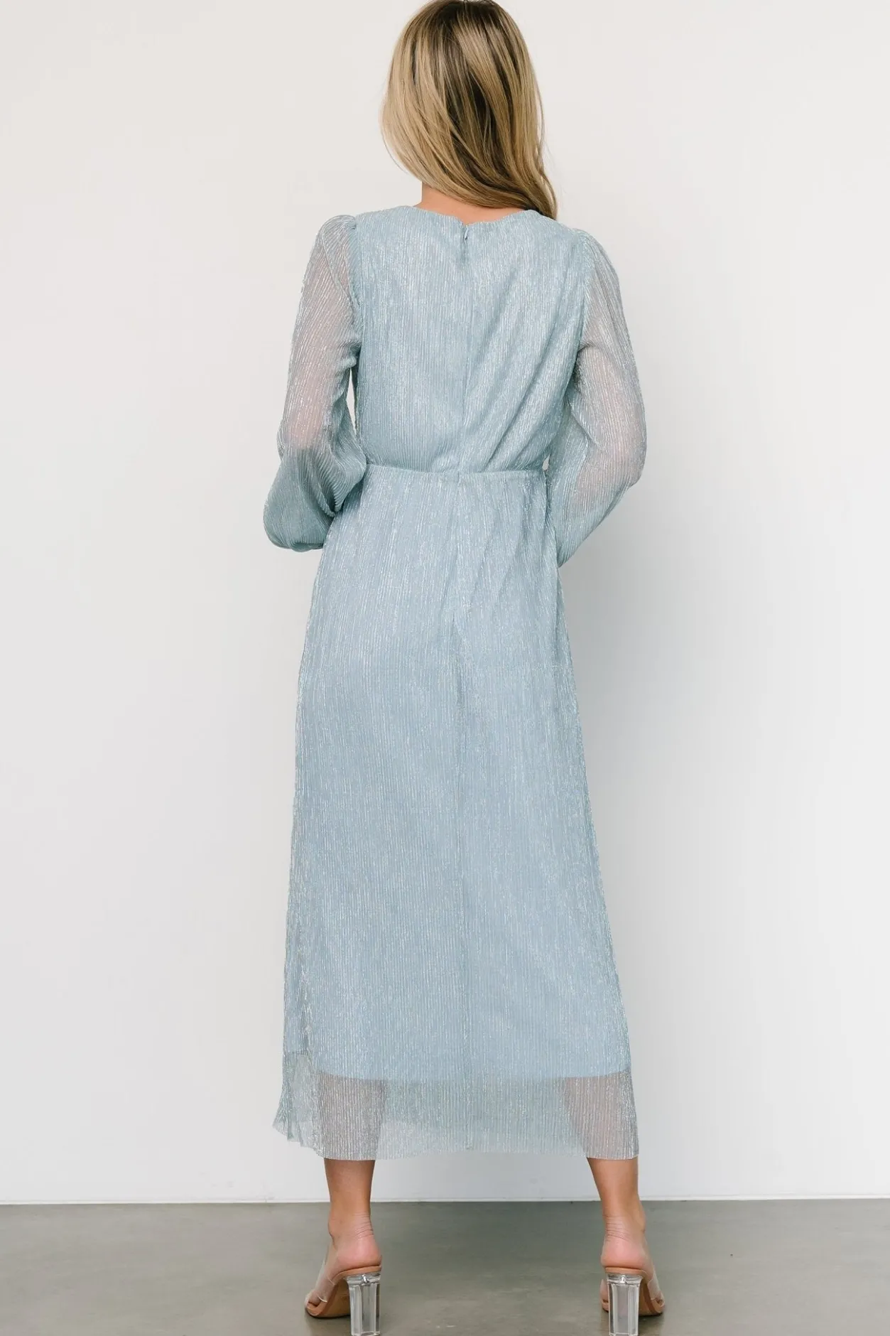 Discount Baltic Born Devlyn Pleated Dress | Dusty Blue Shimmer DustyBlueShimmer