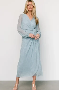 Discount Baltic Born Devlyn Pleated Dress | Dusty Blue Shimmer DustyBlueShimmer