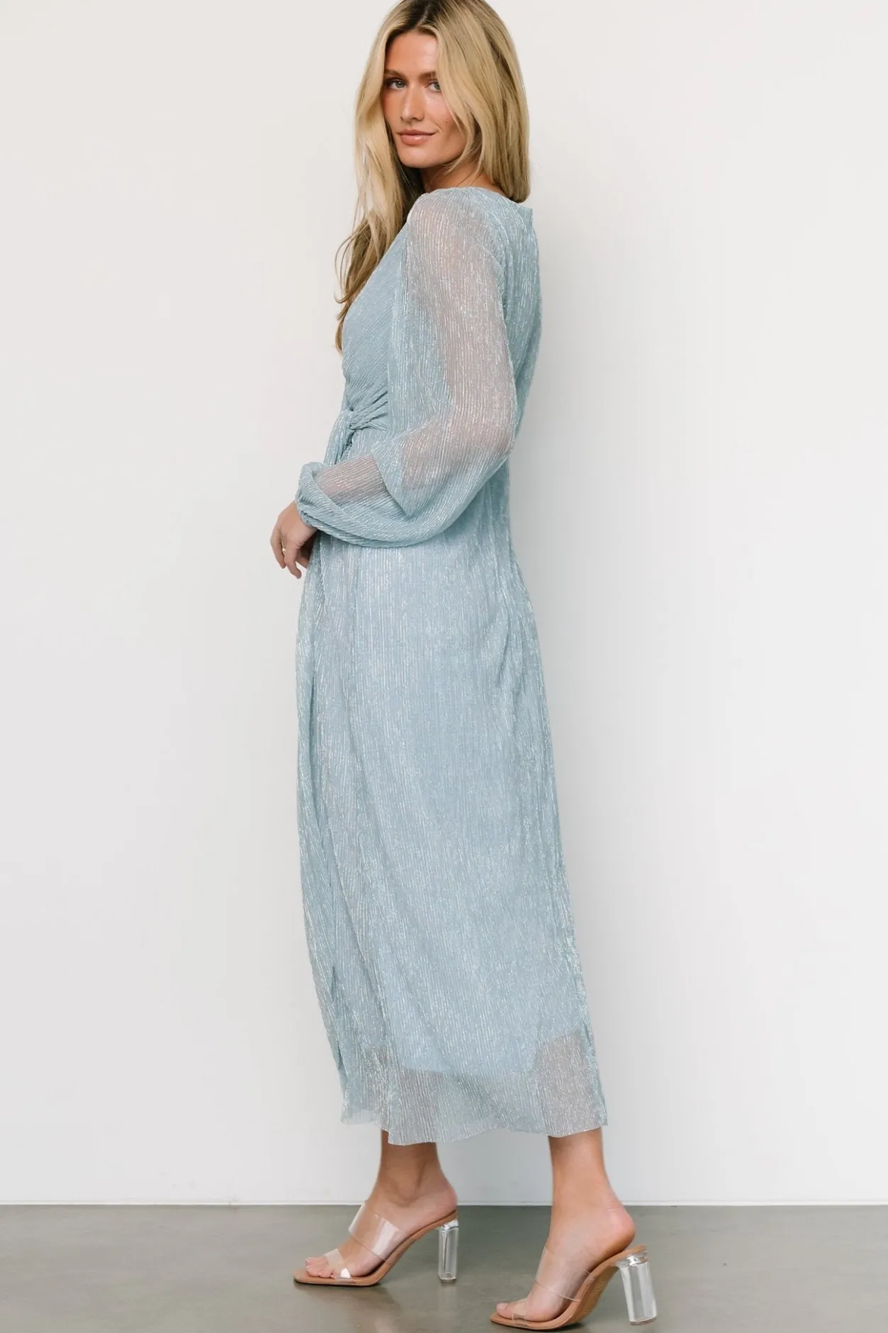 Discount Baltic Born Devlyn Pleated Dress | Dusty Blue Shimmer DustyBlueShimmer