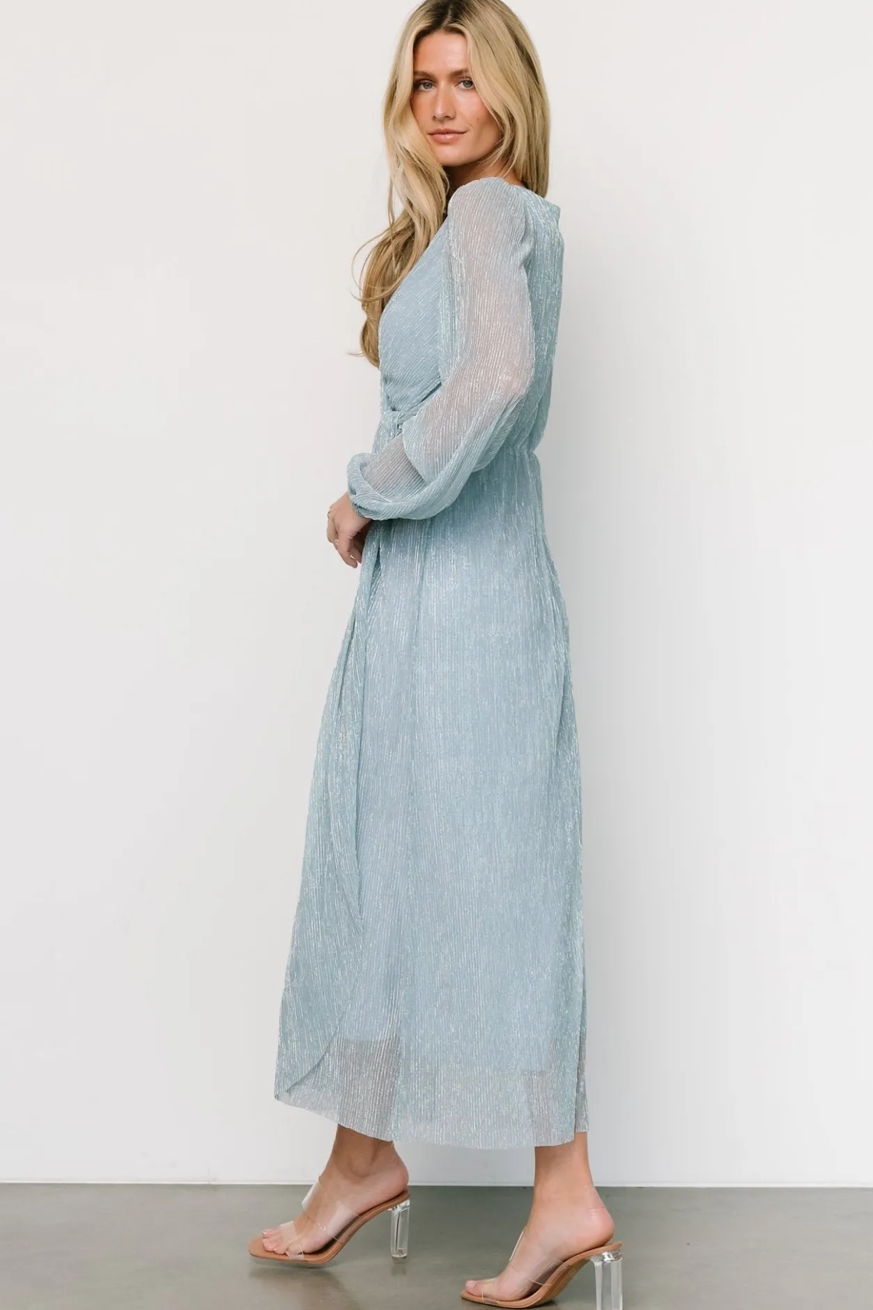Discount Baltic Born Devlyn Pleated Dress | Dusty Blue Shimmer DustyBlueShimmer