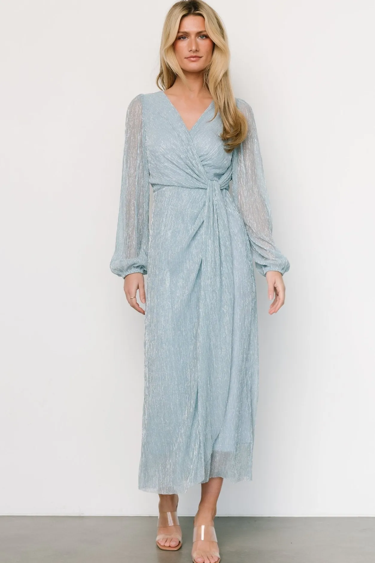 Discount Baltic Born Devlyn Pleated Dress | Dusty Blue Shimmer DustyBlueShimmer