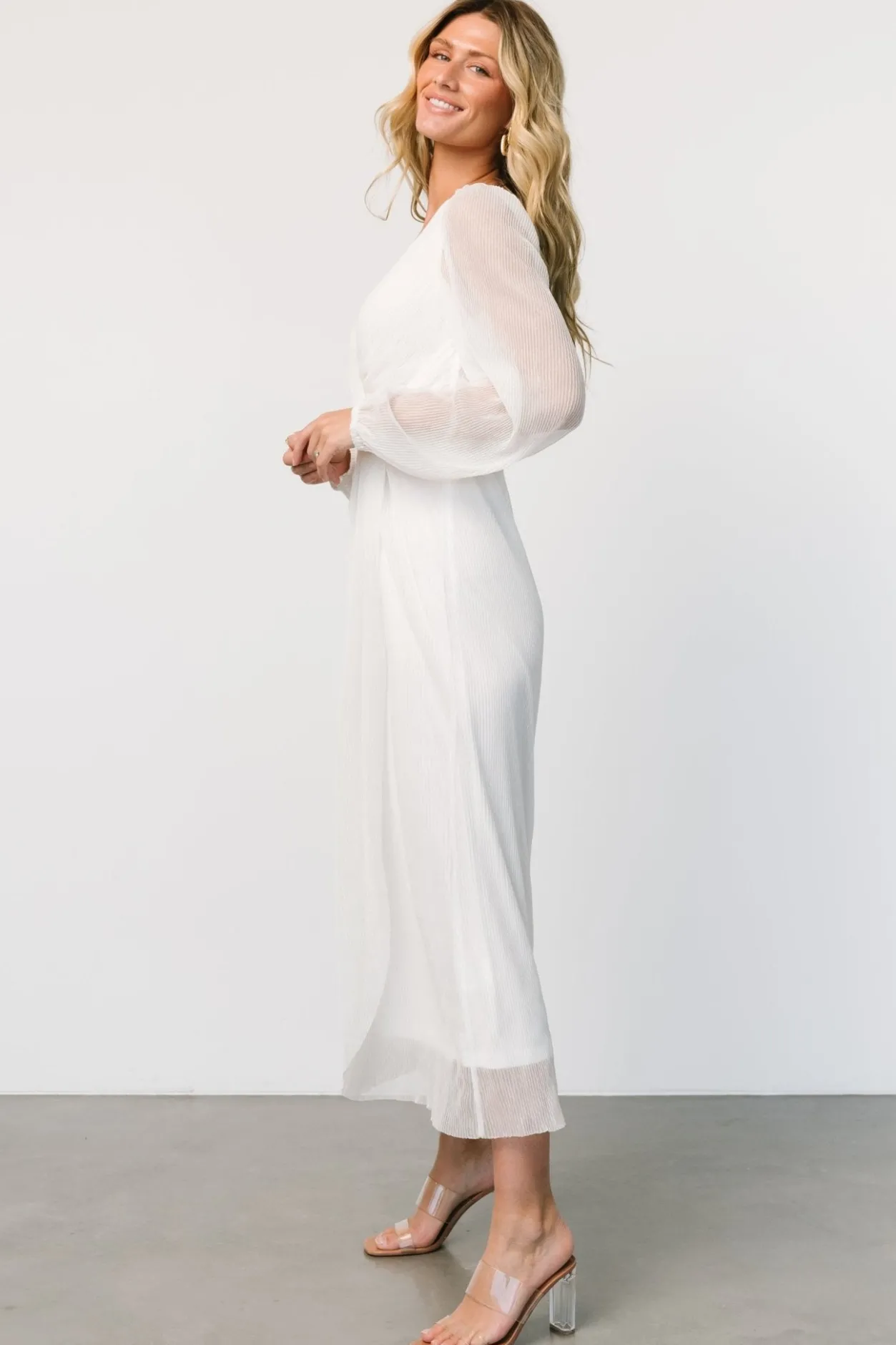 Sale Baltic Born Devlyn Pleated Dress | White Shimmer WhiteShimmer