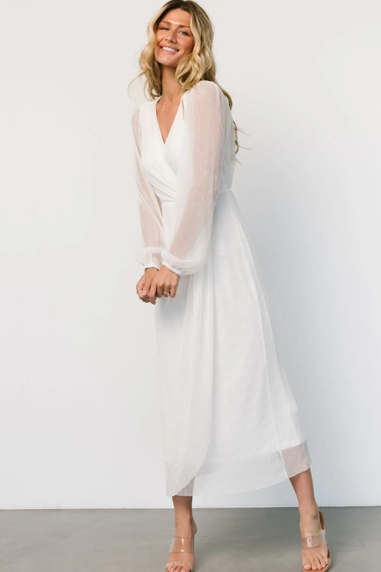 Sale Baltic Born Devlyn Pleated Dress | White Shimmer WhiteShimmer