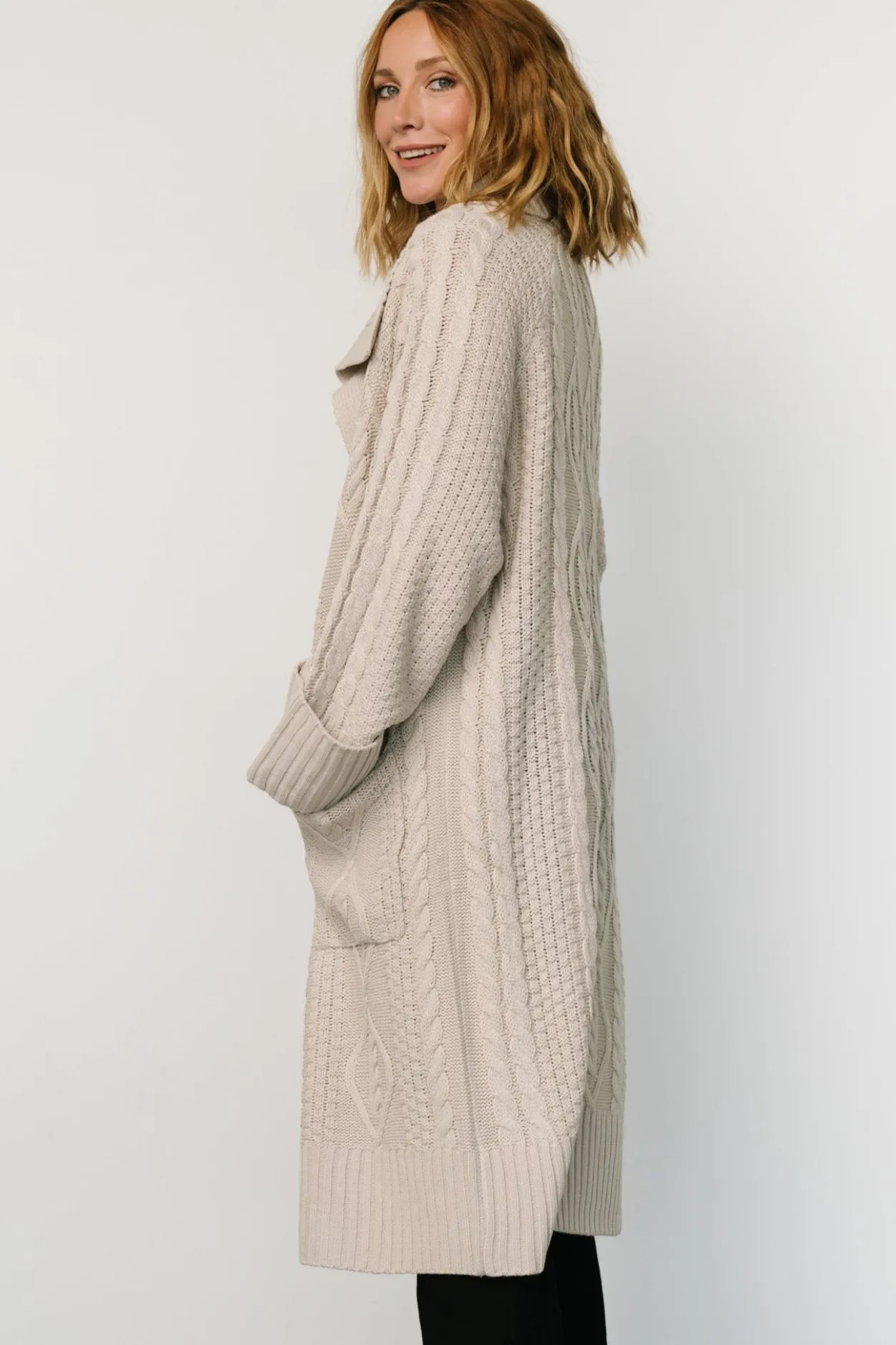 New Baltic Born Devon Cable Knit Cardigan | Oatmeal