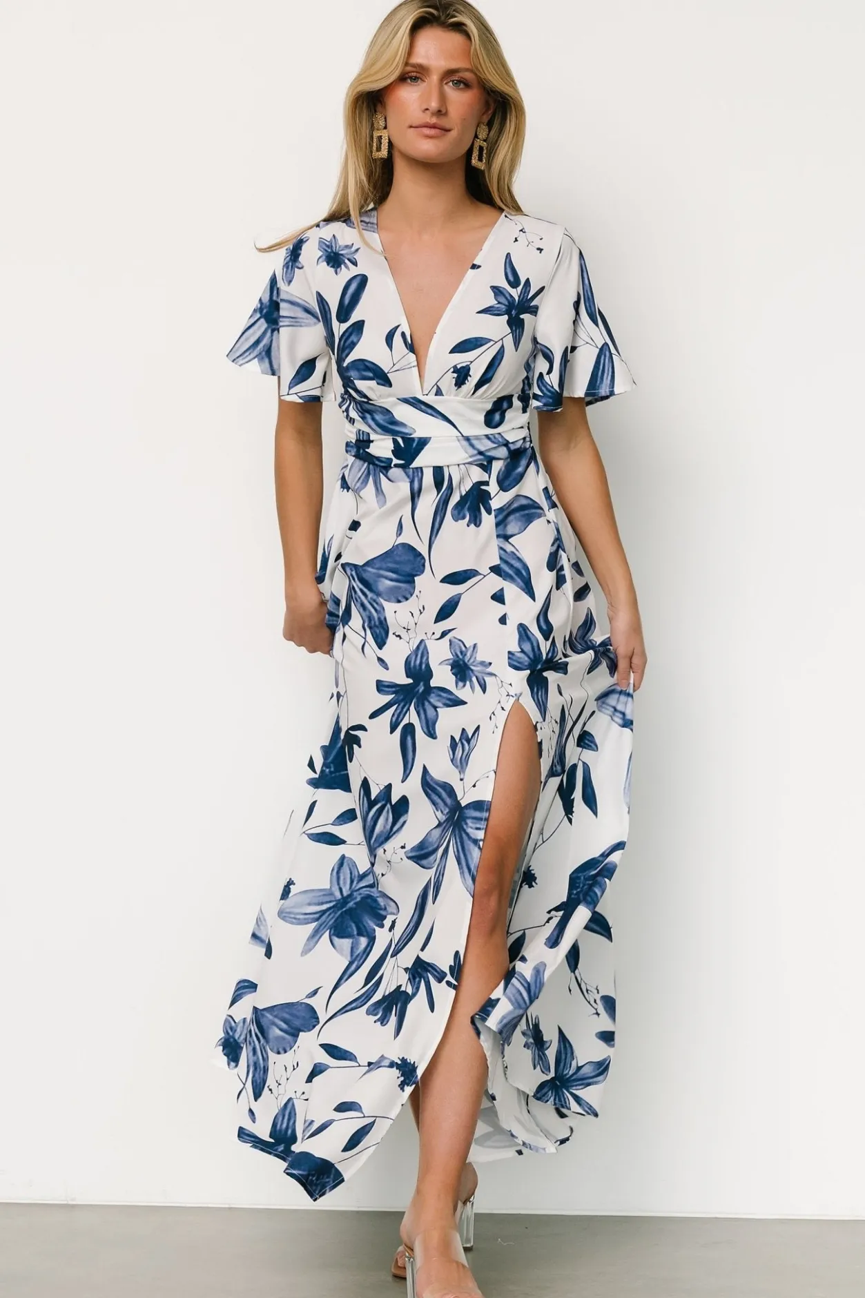New Baltic Born Dina Maxi Dress | White + Blue Floral White+BlueFloral