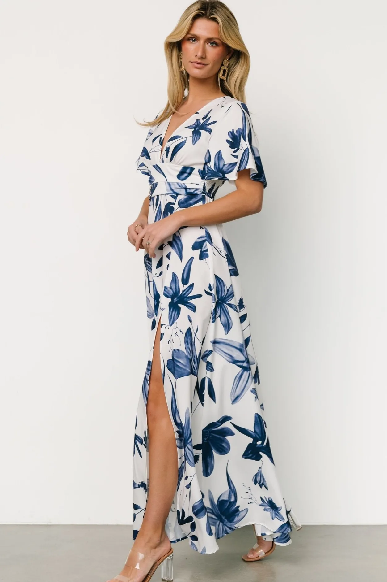 New Baltic Born Dina Maxi Dress | White + Blue Floral White+BlueFloral