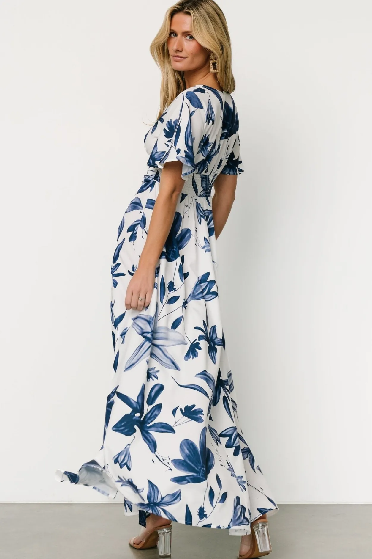 New Baltic Born Dina Maxi Dress | White + Blue Floral White+BlueFloral