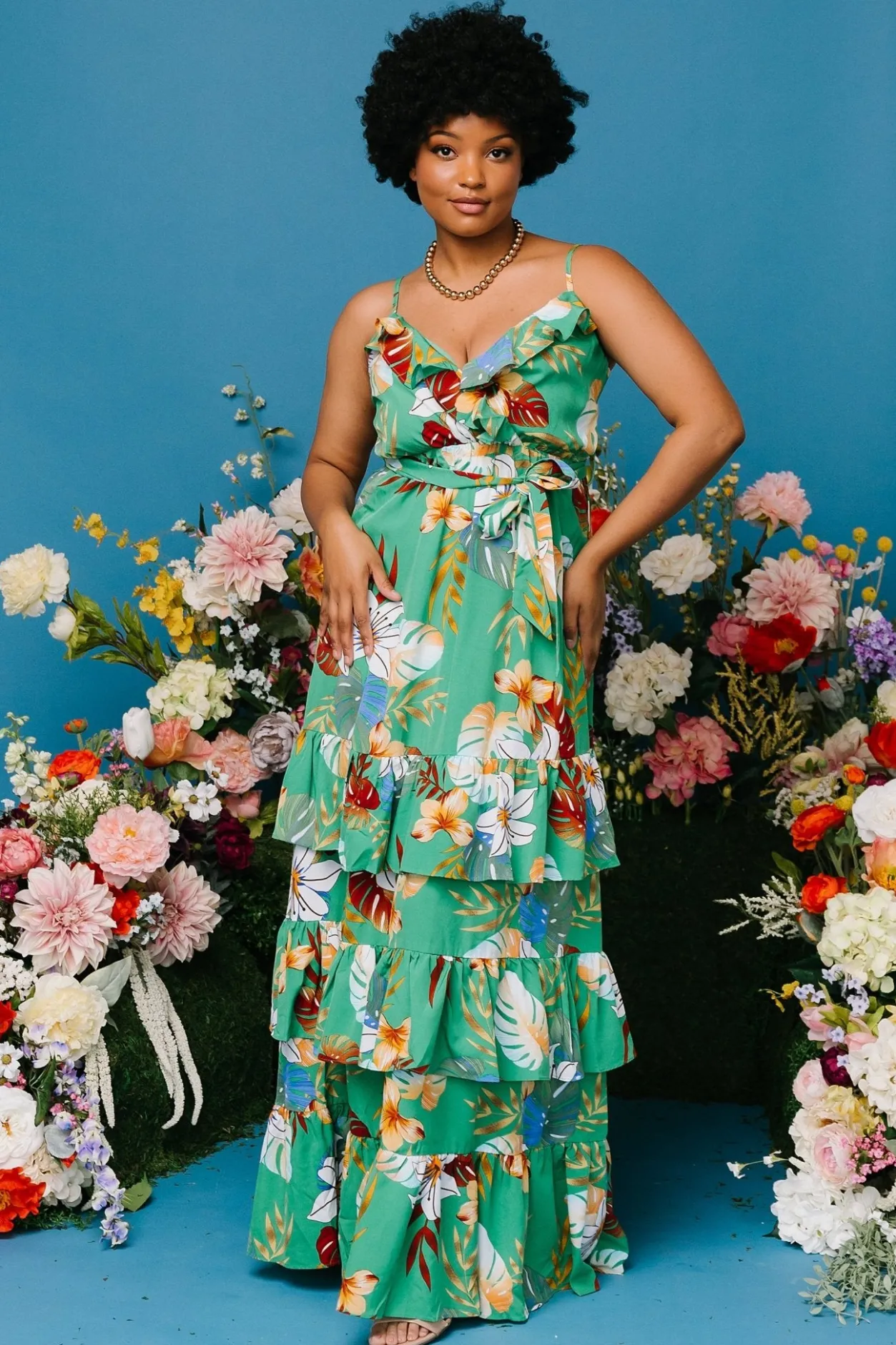 New Baltic Born Dolores Ruffle Maxi Dress | Green Multi GreenMulti