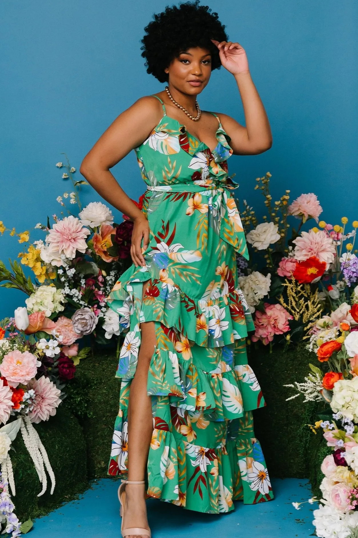 New Baltic Born Dolores Ruffle Maxi Dress | Green Multi GreenMulti