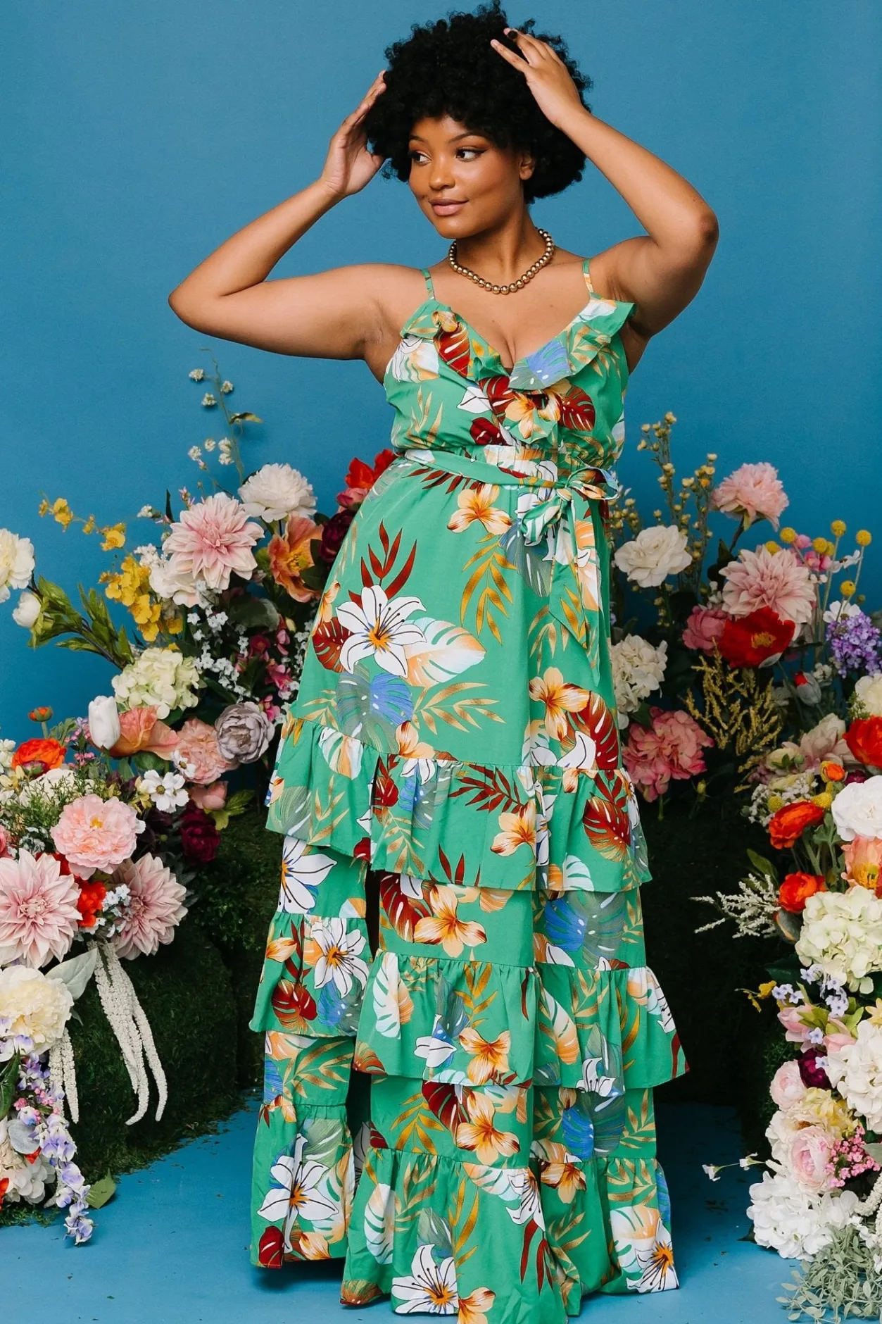 New Baltic Born Dolores Ruffle Maxi Dress | Green Multi GreenMulti