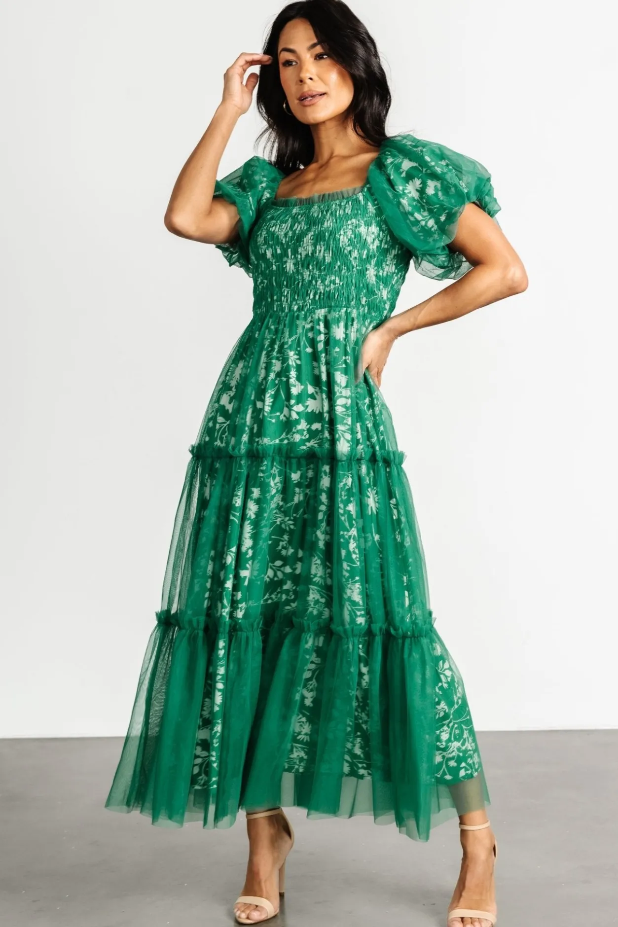 Discount Baltic Born Doria Tulle Floral Maxi Dress | Green