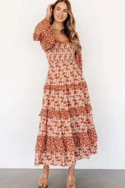 Clearance Baltic Born Dynah Tiered Dress | Rust +Cream Floral Rust+CreamFloral