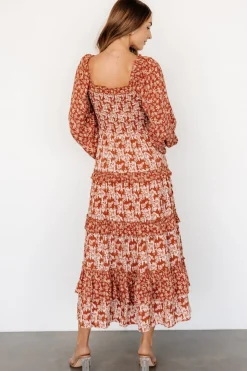 Clearance Baltic Born Dynah Tiered Dress | Rust +Cream Floral Rust+CreamFloral