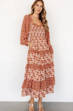 Clearance Baltic Born Dynah Tiered Dress | Rust +Cream Floral Rust+CreamFloral