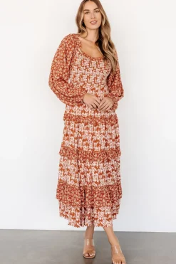 Clearance Baltic Born Dynah Tiered Dress | Rust +Cream Floral Rust+CreamFloral