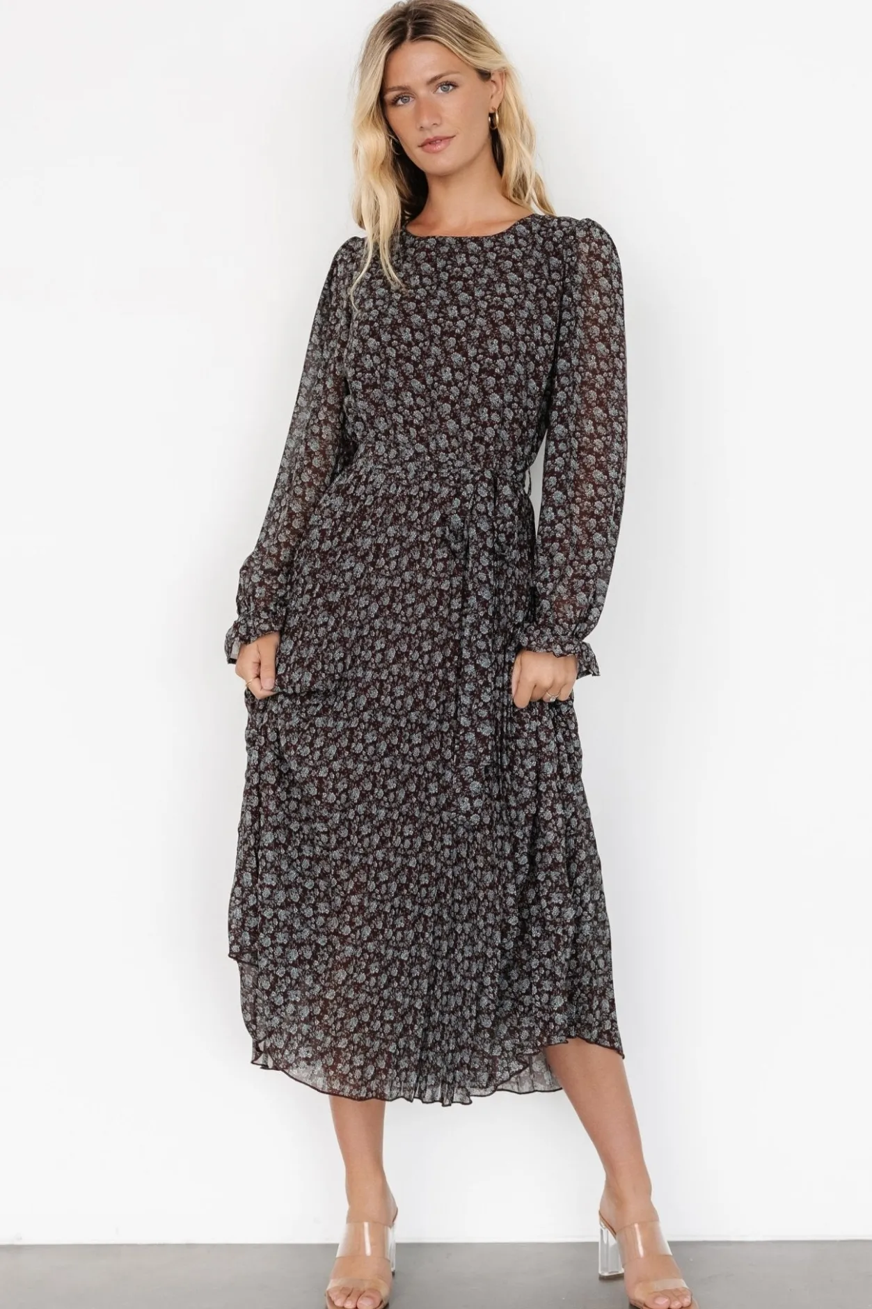 Online Baltic Born Edith Pleated Dress | Brown + Blue Brown+Blue