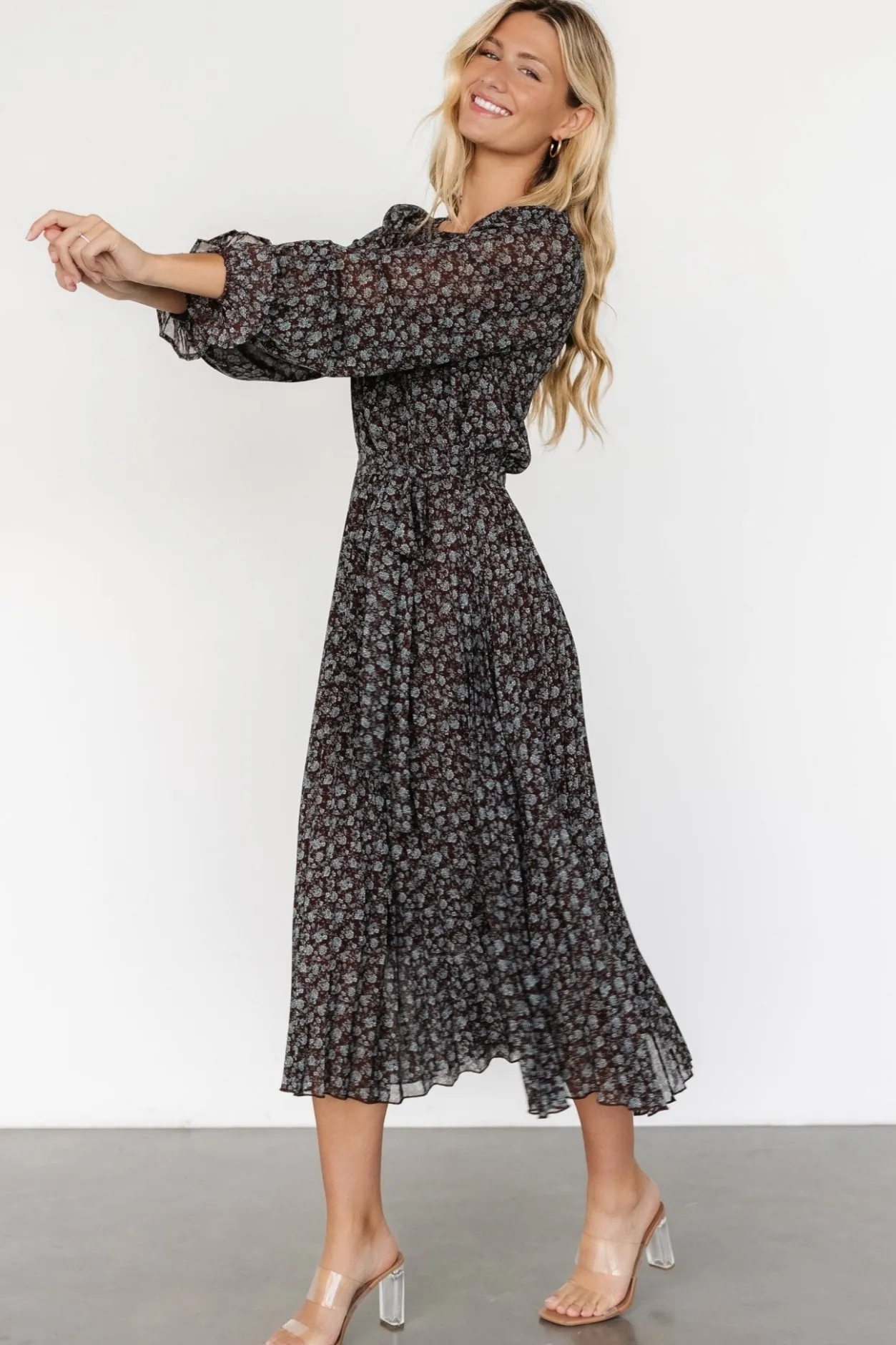 Online Baltic Born Edith Pleated Dress | Brown + Blue Brown+Blue
