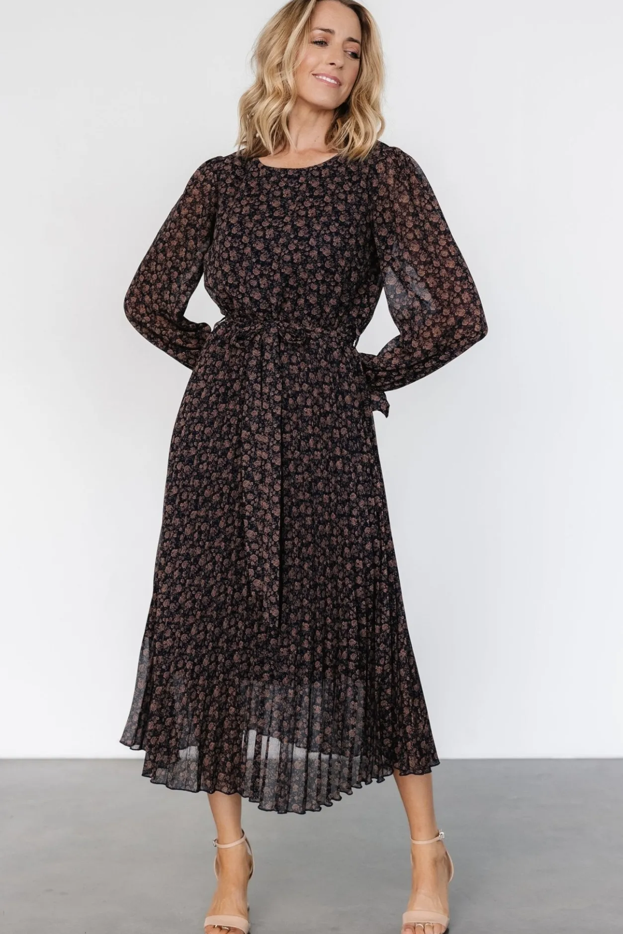Clearance Baltic Born Edith Pleated Dress | Navy + Copper Navy+Copper