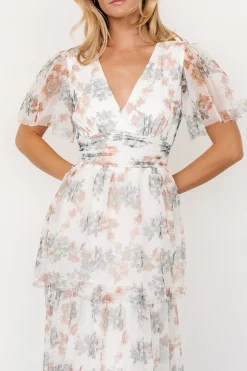 Sale Baltic Born Elinor Tiered Tulle Dress | Off White + Peach Floral OffWhite+PeachFloral