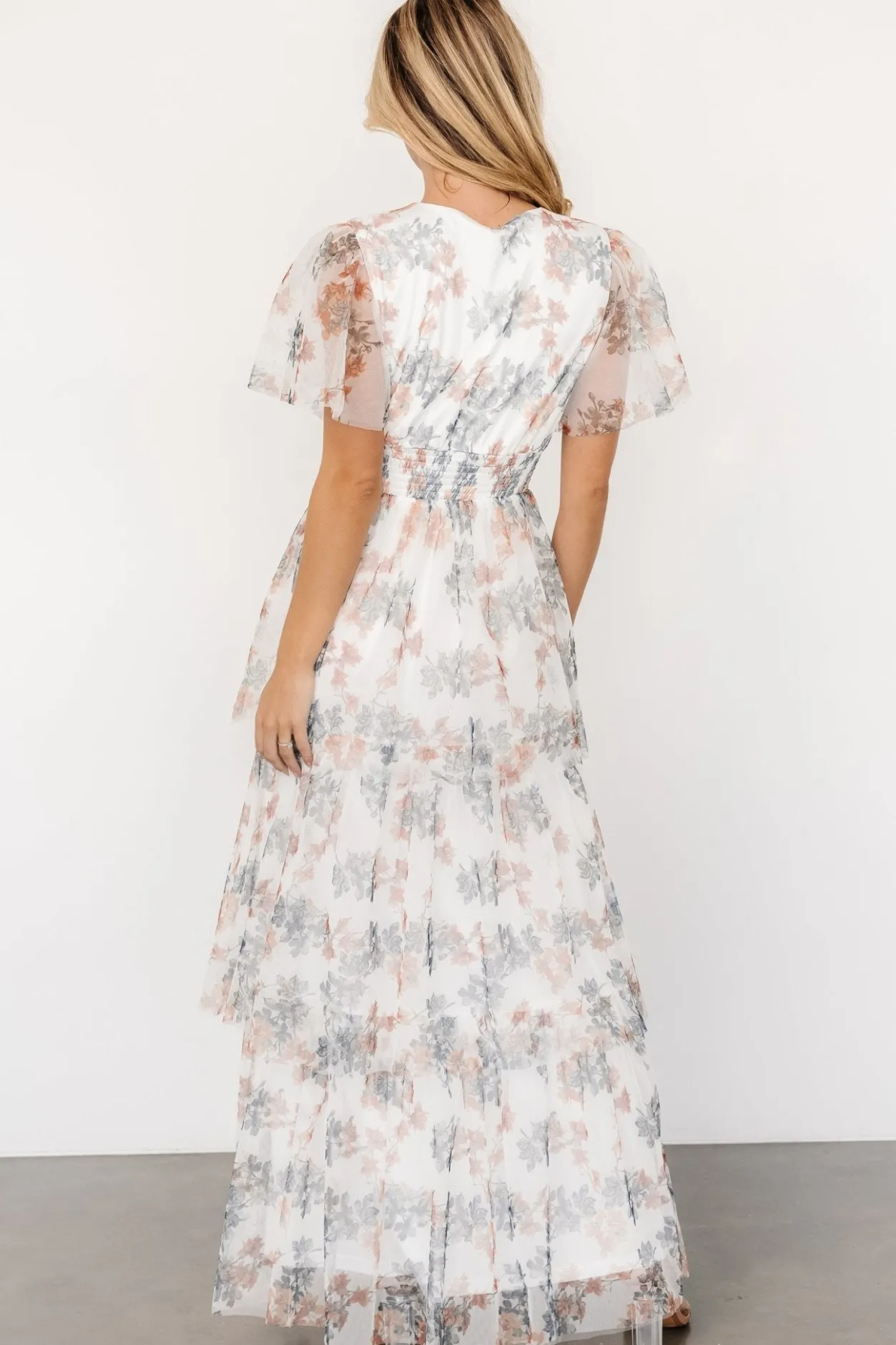 Sale Baltic Born Elinor Tiered Tulle Dress | Off White + Peach Floral OffWhite+PeachFloral