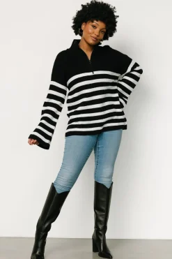 Online Baltic Born Elmer Striped Half Zip Sweater | Black + White Black+White