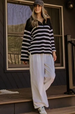 Online Baltic Born Elmer Striped Half Zip Sweater | Black + White Black+White