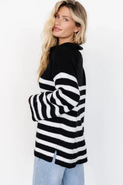 Online Baltic Born Elmer Striped Half Zip Sweater | Black + White Black+White