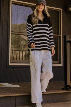 Online Baltic Born Elmer Striped Half Zip Sweater | Black + White Black+White