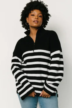 Online Baltic Born Elmer Striped Half Zip Sweater | Black + White Black+White