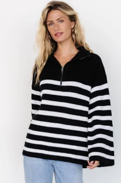 Online Baltic Born Elmer Striped Half Zip Sweater | Black + White Black+White