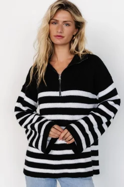 Online Baltic Born Elmer Striped Half Zip Sweater | Black + White Black+White