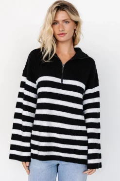 Online Baltic Born Elmer Striped Half Zip Sweater | Black + White Black+White