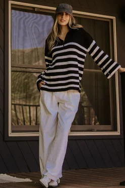 Online Baltic Born Elmer Striped Half Zip Sweater | Black + White Black+White