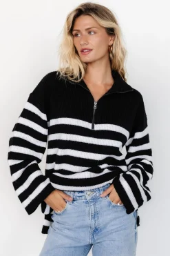 Online Baltic Born Elmer Striped Half Zip Sweater | Black + White Black+White