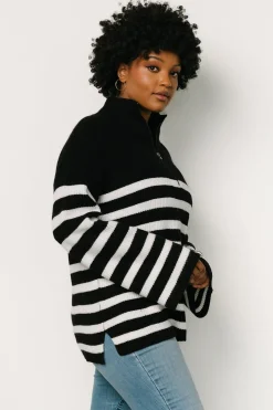 Online Baltic Born Elmer Striped Half Zip Sweater | Black + White Black+White