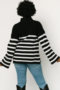 Online Baltic Born Elmer Striped Half Zip Sweater | Black + White Black+White
