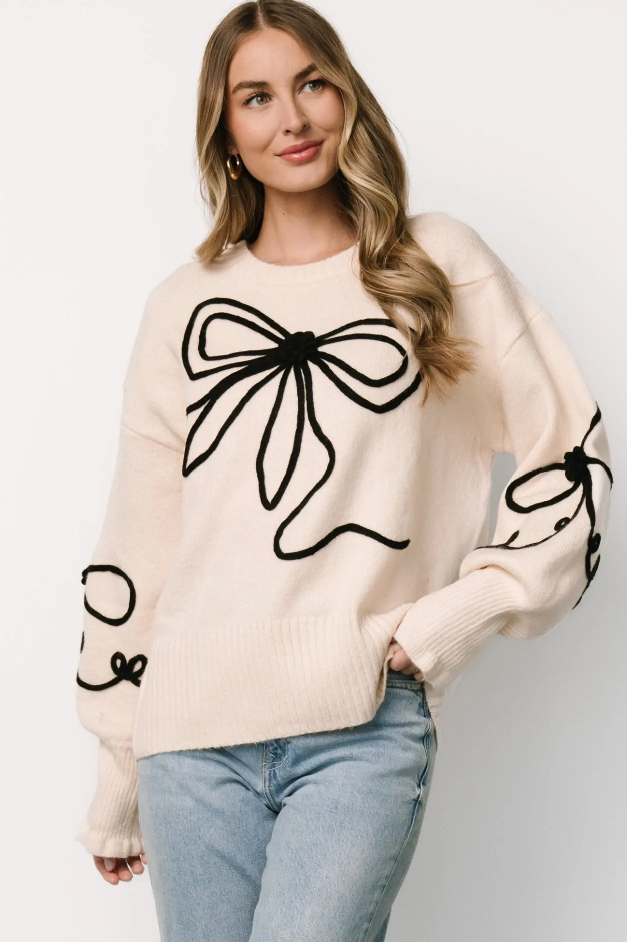 Clearance Baltic Born Elsie Ribbon Sweater | Cream + Black Cream+Black
