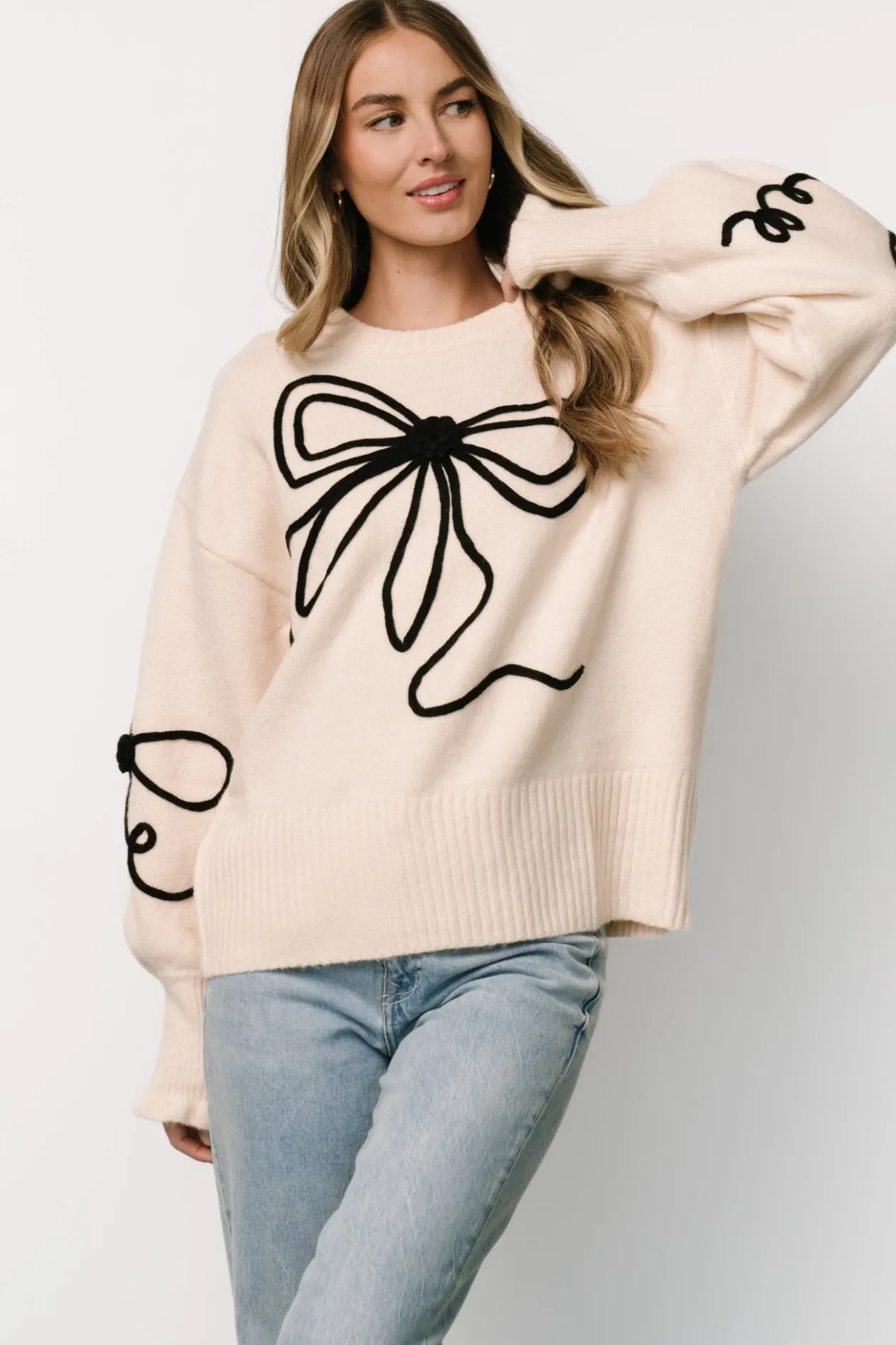Clearance Baltic Born Elsie Ribbon Sweater | Cream + Black Cream+Black