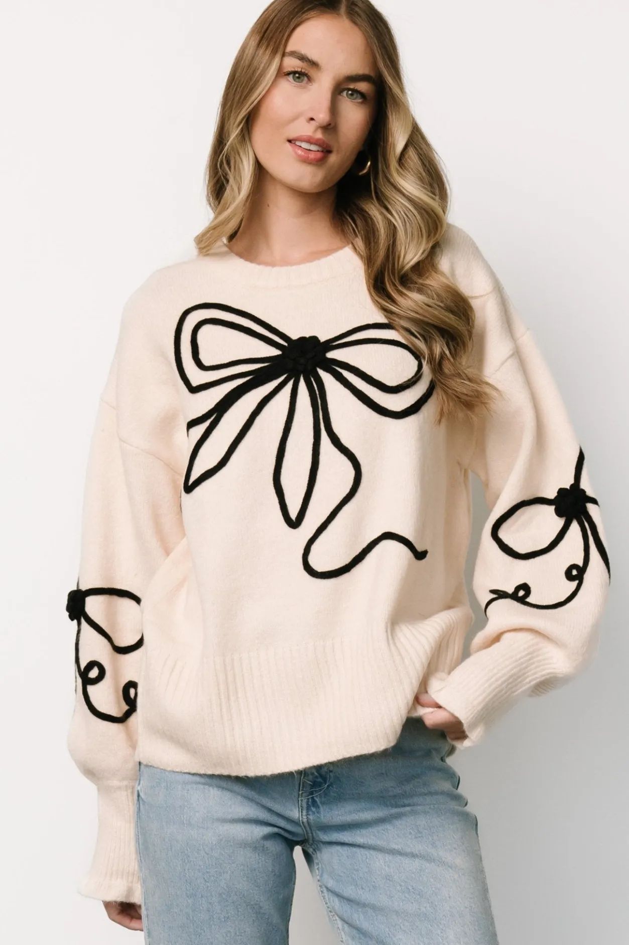 Clearance Baltic Born Elsie Ribbon Sweater | Cream + Black Cream+Black