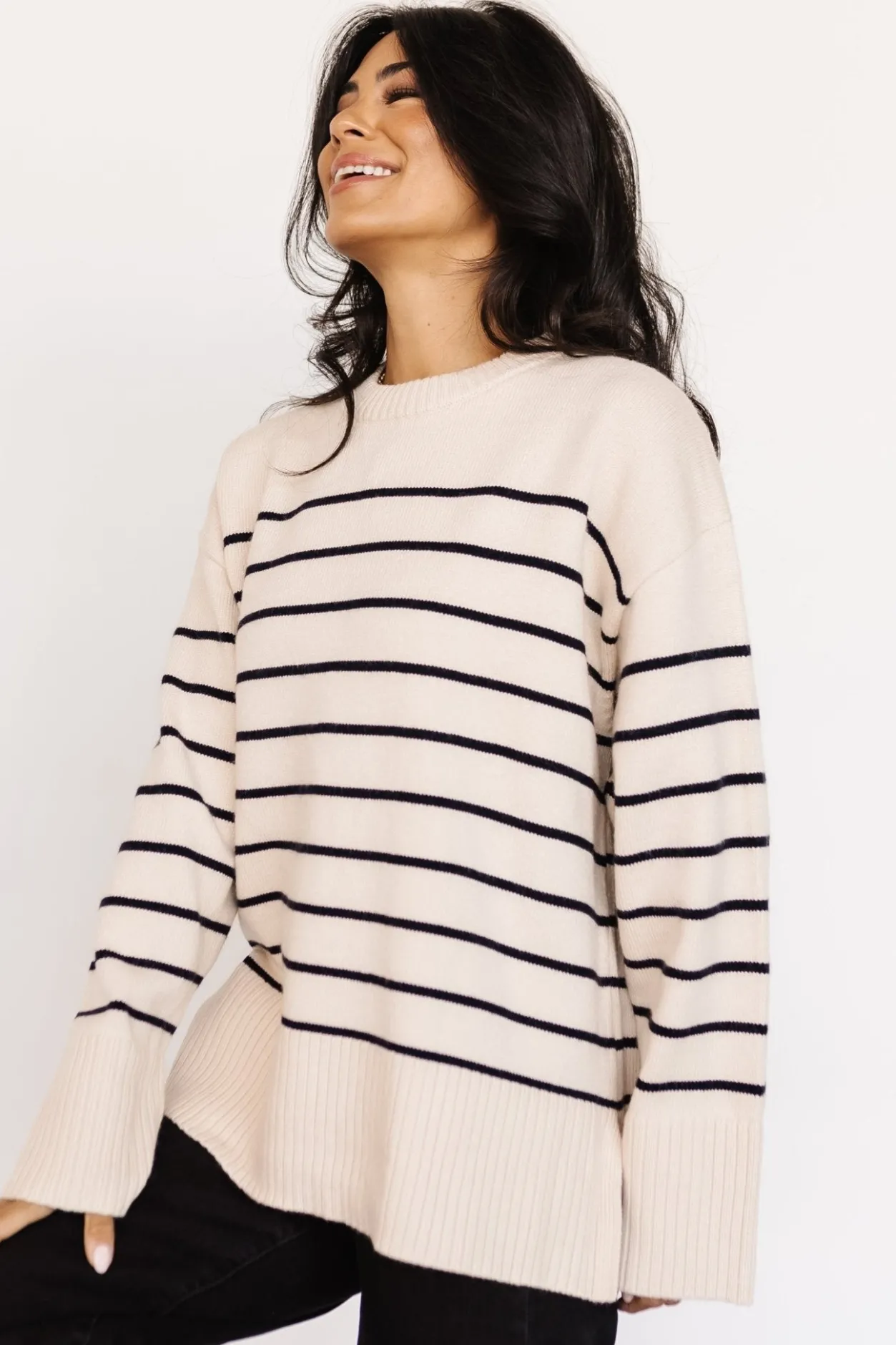 Fashion Baltic Born Emerson Stripe Knit Sweater | Ivory + Black Ivory+Black