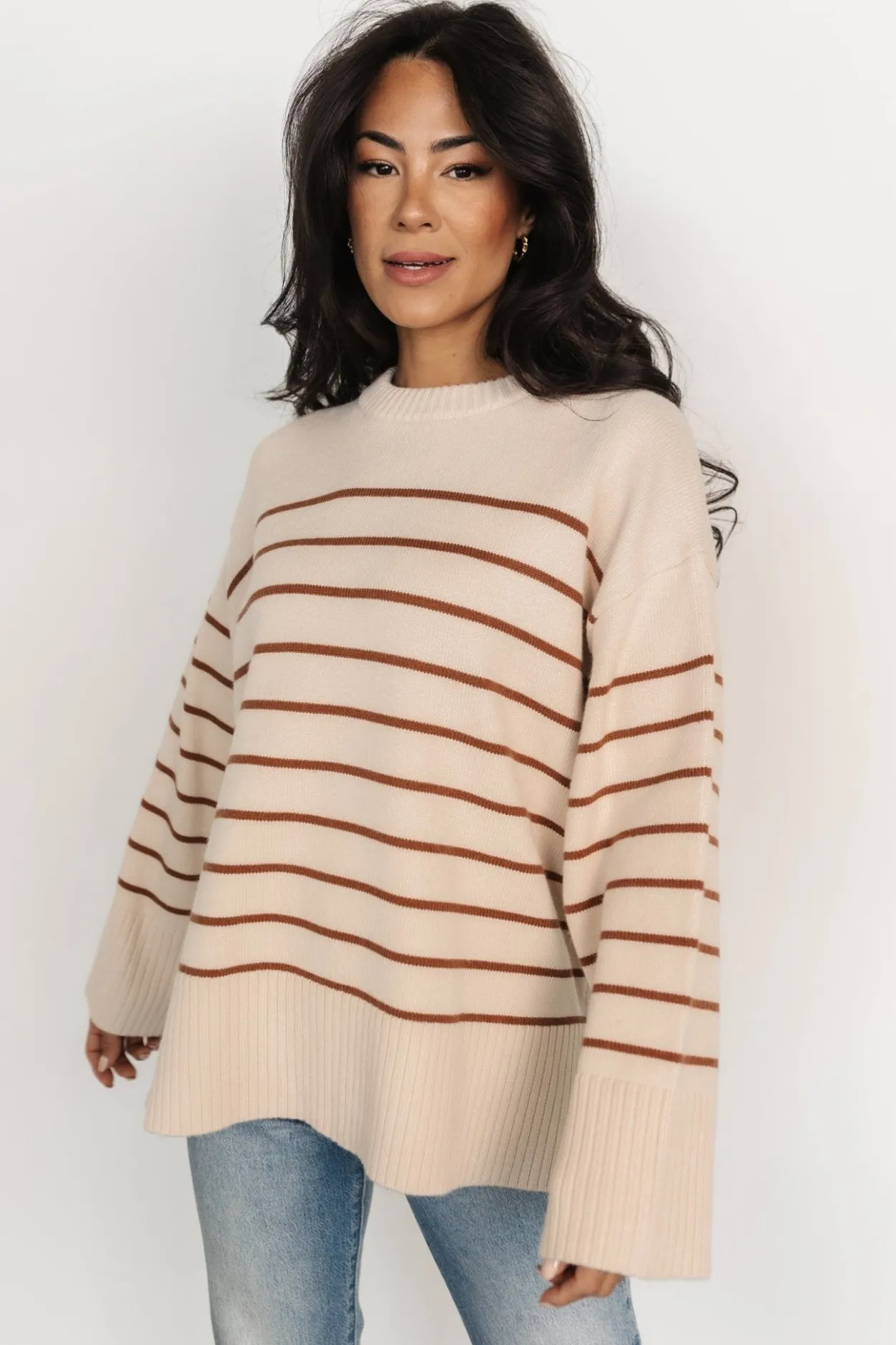 Fashion Baltic Born Emerson Stripe Knit Sweater | Beige + Camel Beige+Camel