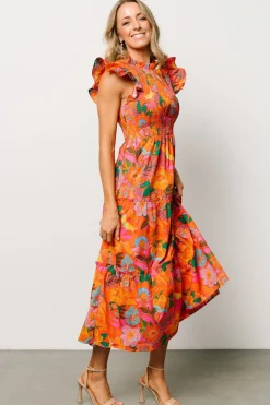 Online Baltic Born Emily Smocked Tier Dress | Orange Floral OrangeFloral