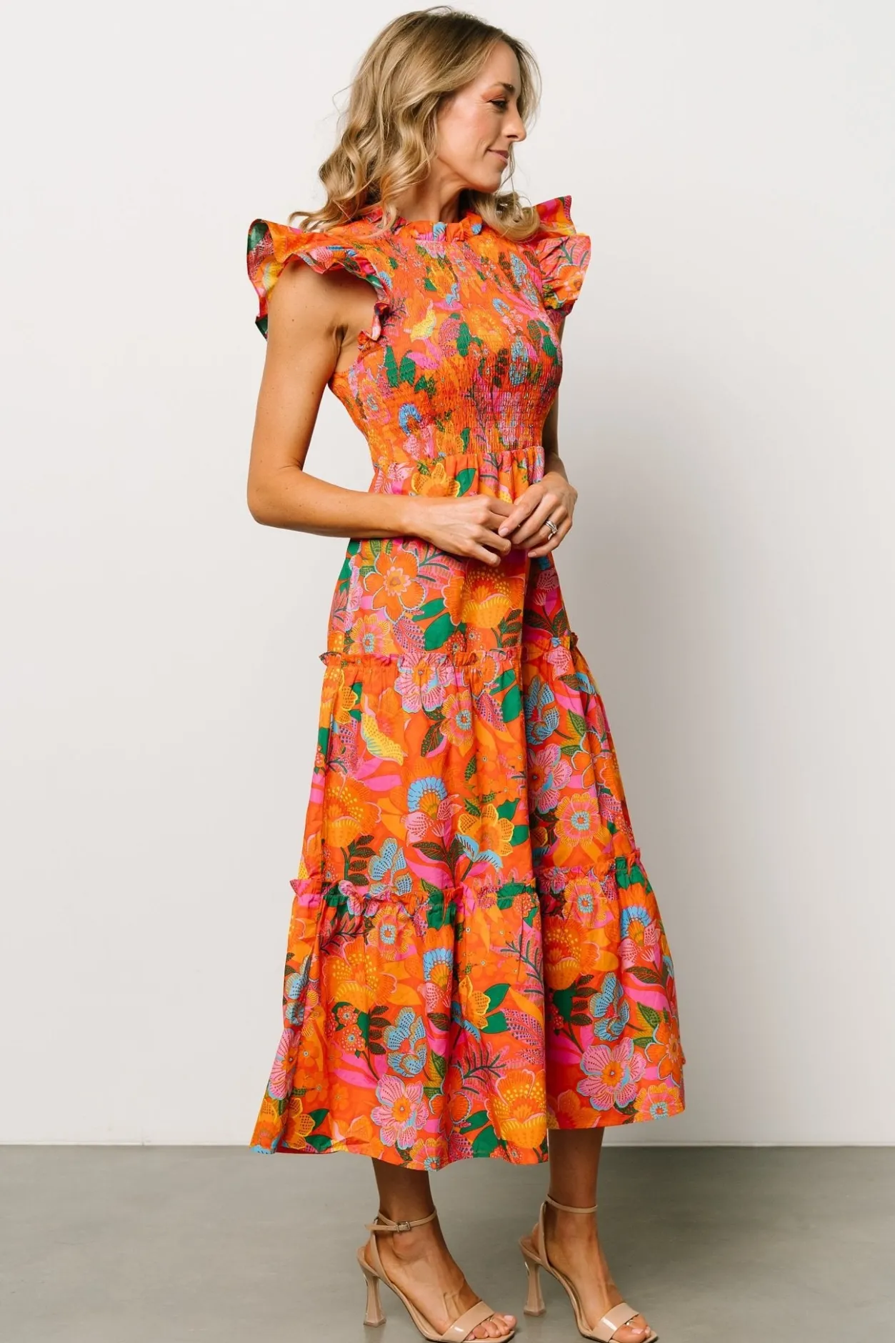 Online Baltic Born Emily Smocked Tier Dress | Orange Floral OrangeFloral