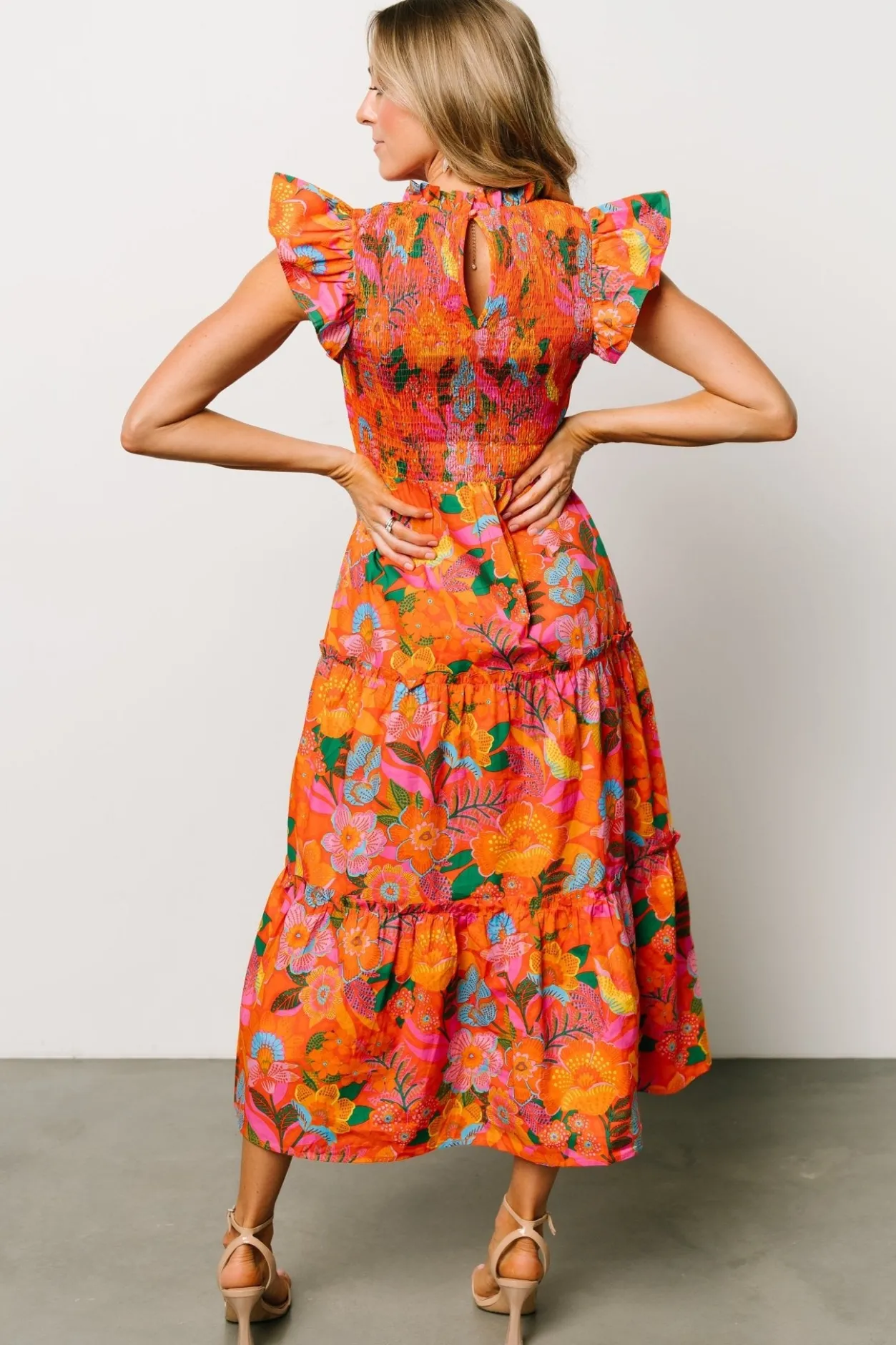 Online Baltic Born Emily Smocked Tier Dress | Orange Floral OrangeFloral