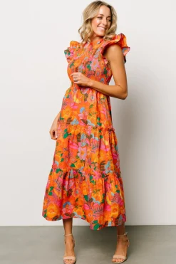 Online Baltic Born Emily Smocked Tier Dress | Orange Floral OrangeFloral
